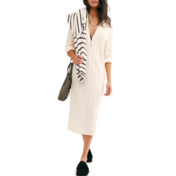 Free People Aster Collar Tee Midi Dress in Ecru - Picture 1 of 4